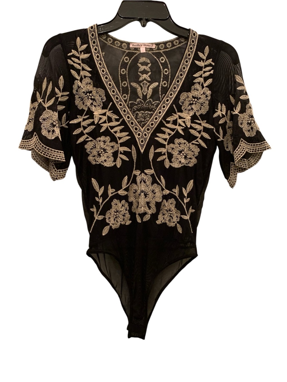 BAILEY ROSE EMBROIDERED MESH BODYSUIT. EXCELLENT CONDITION!